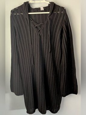 NWT Divided Black Lacing-Detail Hooded Sweater Dress Size L